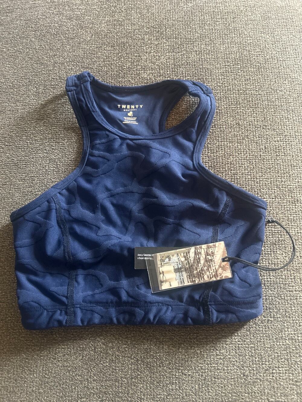 Twenty Montreal 3D Activewear Workout Gym Blue Design Nylon Sports Bra S NWT